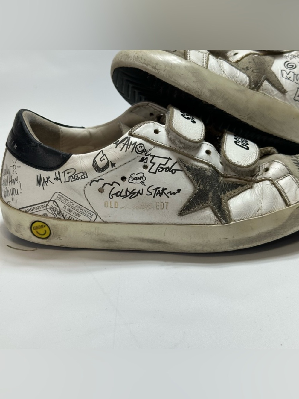 Golden Goose Kids Old School White Leather Sneakers Suede Star Graffiti EU32